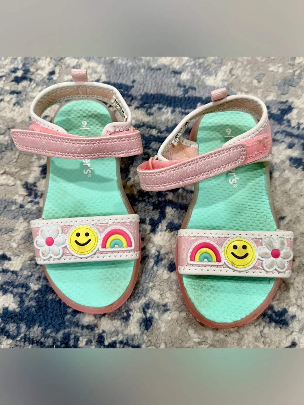 Carter's Pink Sandals with Rainbow & Smiley Charms